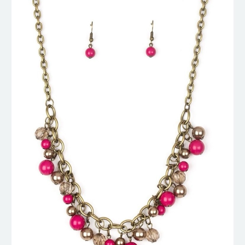 Paparazzi Pink and Gold Beaded Necklace Set